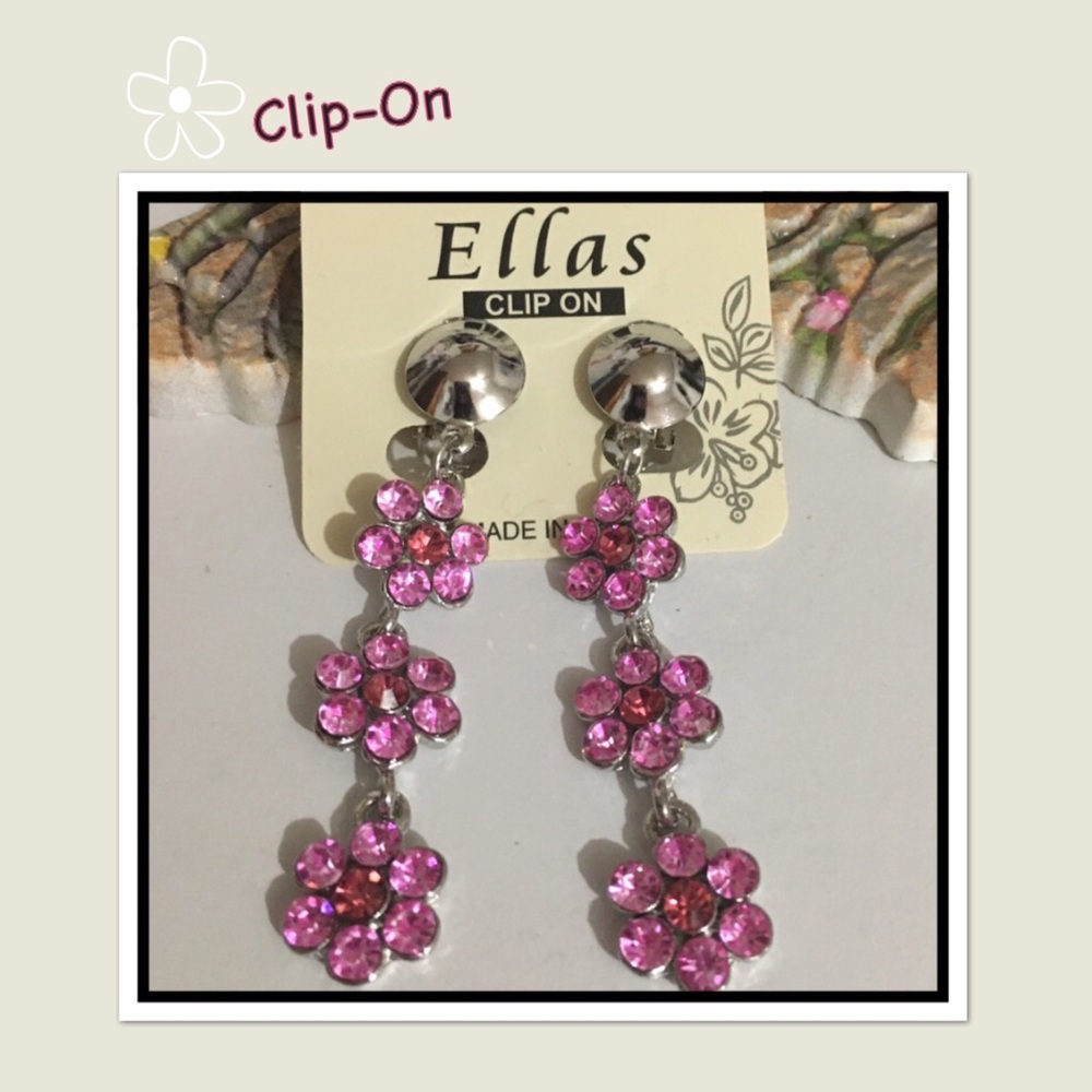 Silver & Pink Floral clip-On earrings NWT 🌷🌷🌷